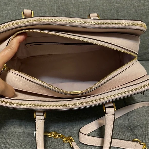 Tory Burch Georgia Double Zip Pebbled shell pink